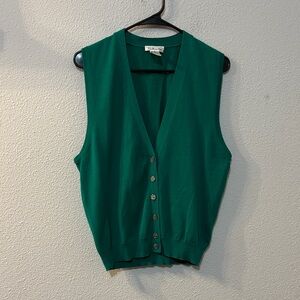 VTG Talbots Teal Cotton Button Down Vest Cardigan